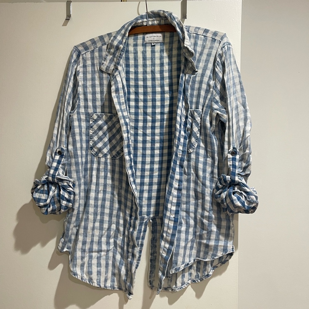 Checkered Blue Cotton Button Down Shirt